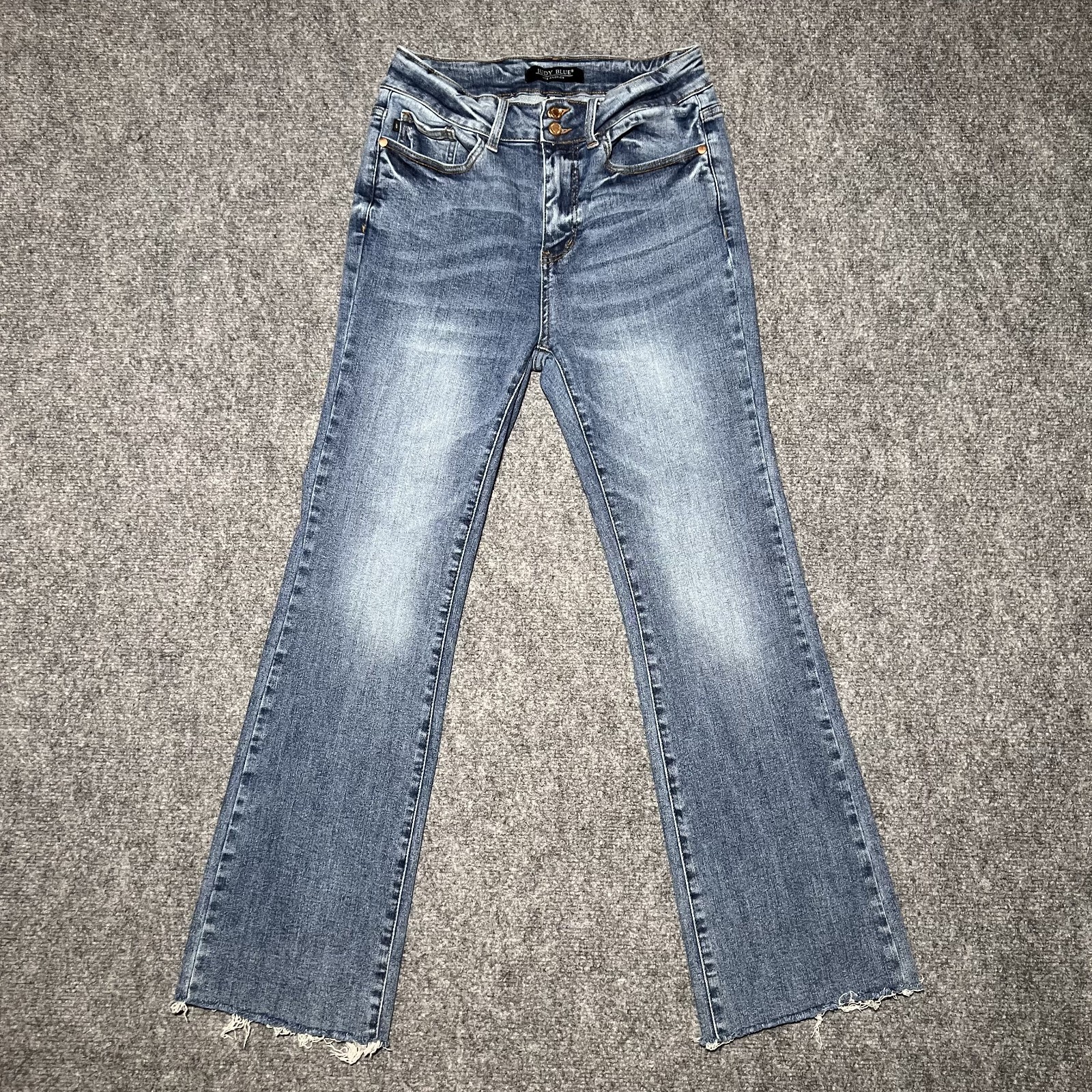 Judy Blue Womens Boot Cut Blue Jeans Frayed Hem Size 7/28 Mid Rise #JB88140 MD