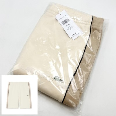 *NEW* Men Lacoste Color Block Regular Fit Fleece Shorts BEIGE (GH0893 3RR)  