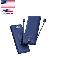 All-in-One Portable Power Bank: 10000mAh with Built-in Cables - Navy Blue