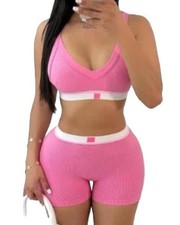 2 pcs pink set women outfit shorts