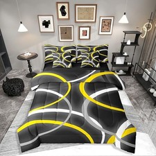 Swirls Geometric Yellow Black Grey Comforter Set Size 7 Pieces Queen Multi 06
