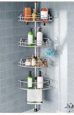 HAMITOR Shower Caddy Tension Pole 4 Tier Corner Shelf No Drill Adjustable New