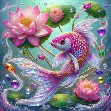 Diamond Painting Kits for Adults Fish, Lotus Round Full Drill Diamond Art Kits, 