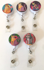 Badge ID Card Holder Retractable Reel Clip On Lot Of 5 Colorful Kitty Cats