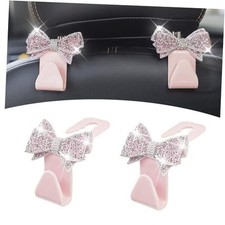 2 PCS Bling Bow Car Headrest Hook, Diamond Sparkling Invisible Seat Pink