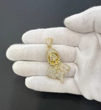 Grim Reaper Skull Pendant 925 Sterling Silver Gold Plated CZ Iced Out