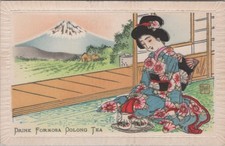 Drink Formosa Oolong Tea 1910s Japan Mount Fuji Kimono Postcard