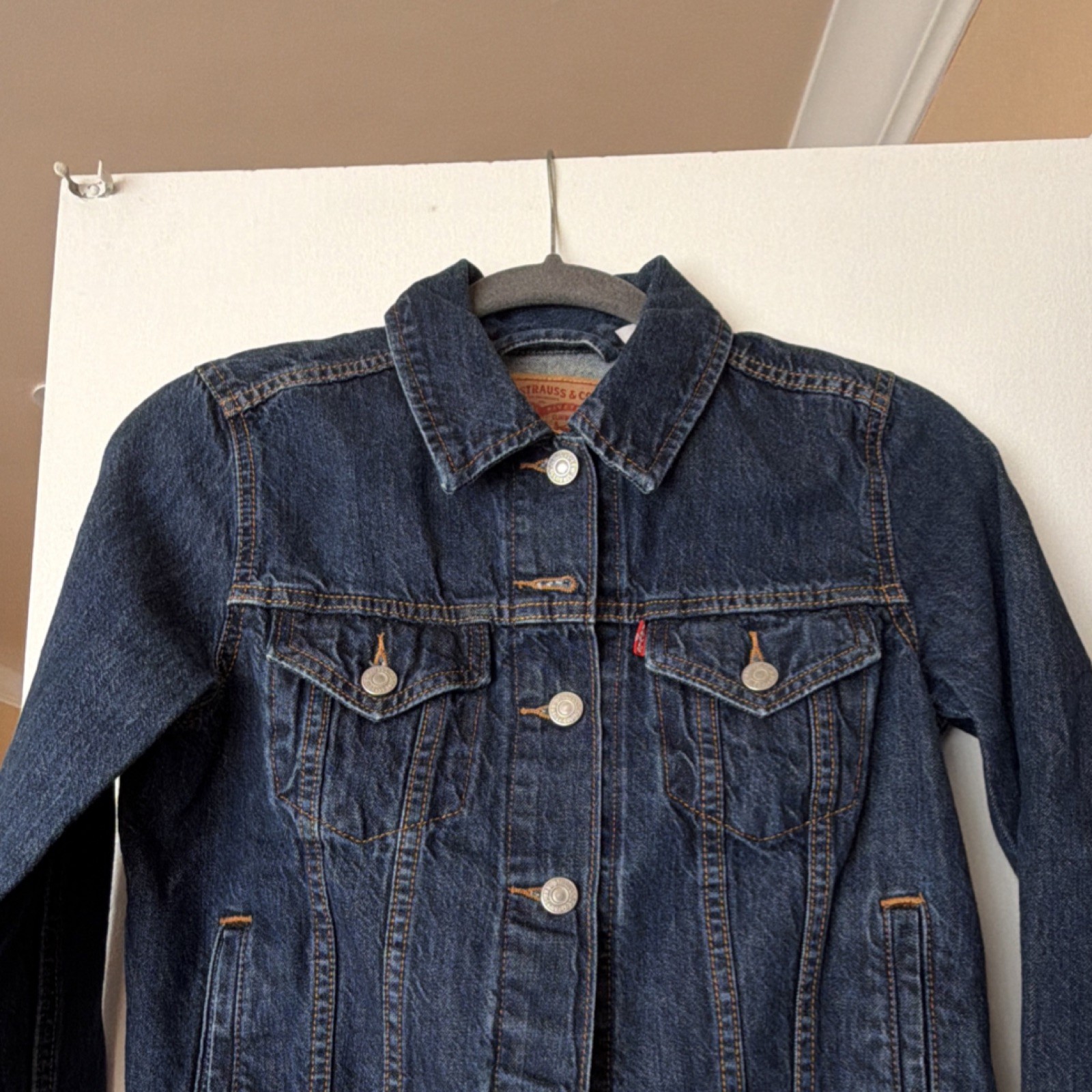 Levi's Blue Collared Button Jean Jacket Pockets S… - image 2