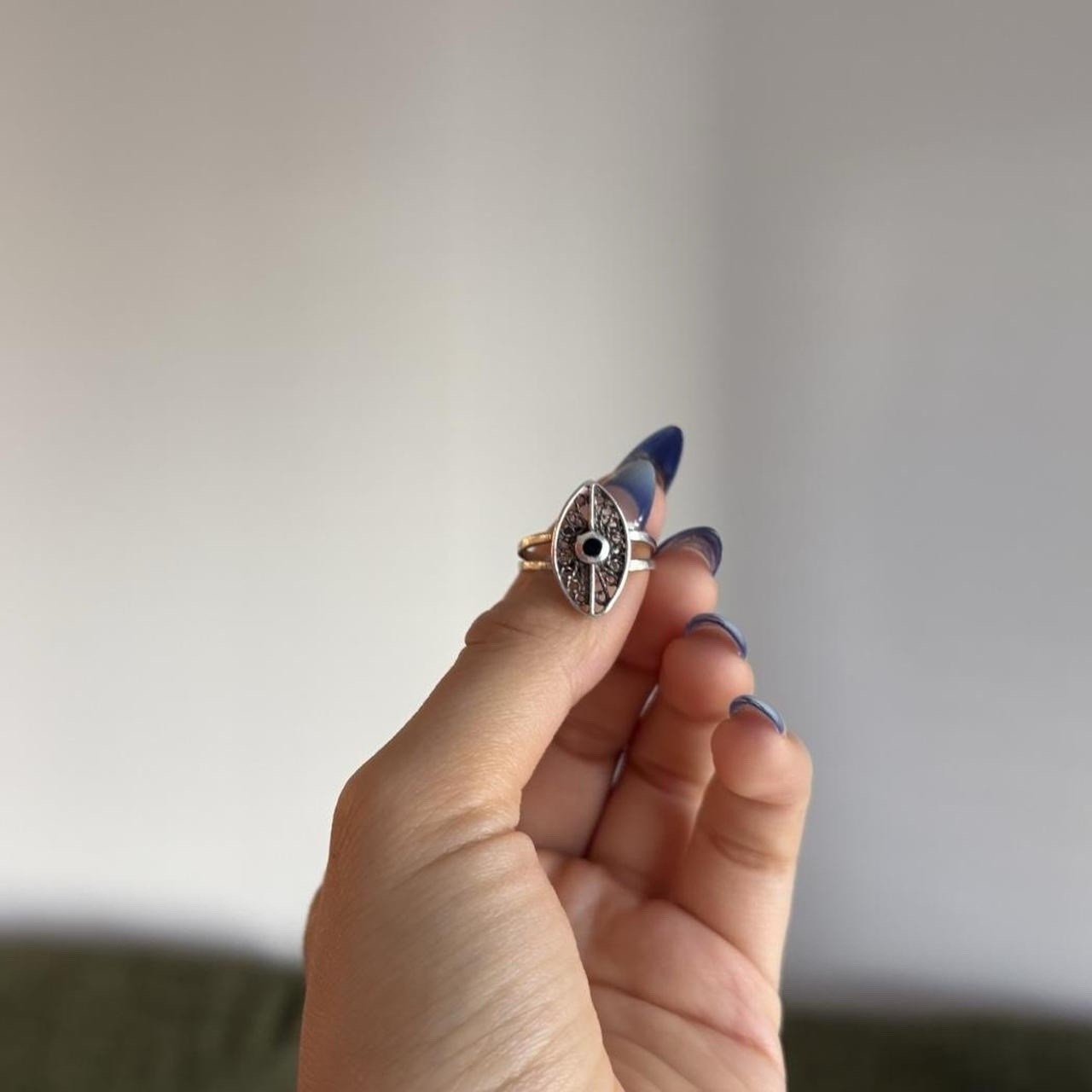 Silver Evil Eye Statement Ring with Black Center,… - image 2