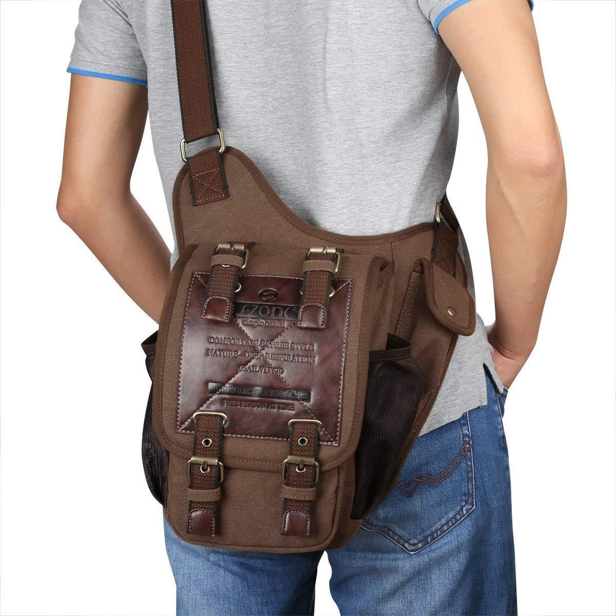 Mens Vintage Canvas PU Leather Military Utility Shoulder Holster Messenger Bag eBay