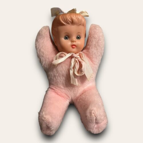 Vintage Cuddle Toys by Douglas 1960s 7" Plush Girl Babydoll Rubber Face Pink - Picture 1 of 10