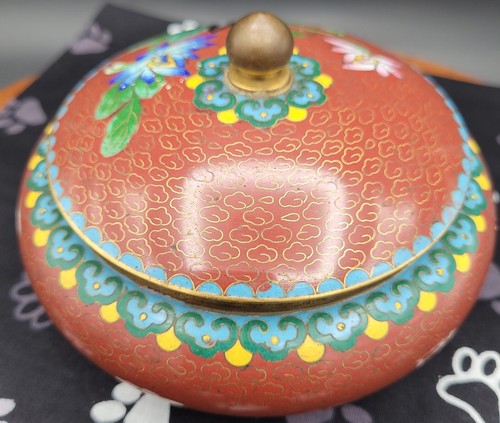 Vintage chinesische Cloisonne runde überdachte Box Blumendesign - Bild 6 von 13