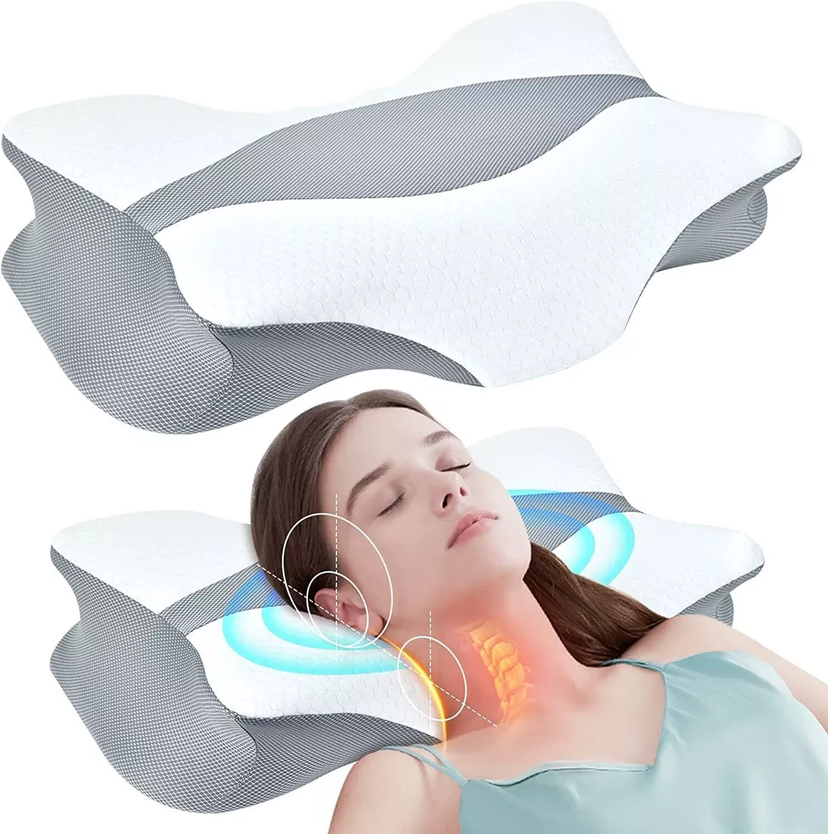 Neck Pillows for Pain Relief Sleeping, Heated Memory Foam Cervical