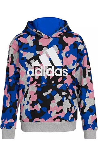 Adidas Boys Sweatshirt Camo Blue/Pink/Grey Hoodie AA7484 Youth Size S - Picture 4 of 11