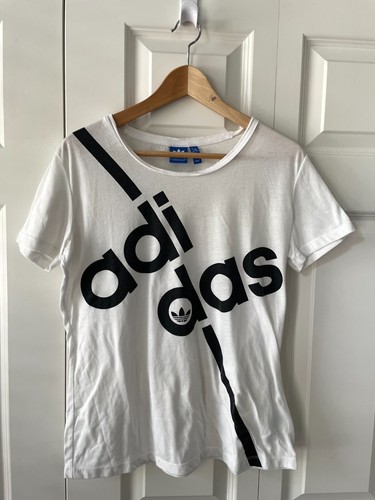 Adidas Originals Women's Medium Diagonal Stripe Logo White T-Shirt