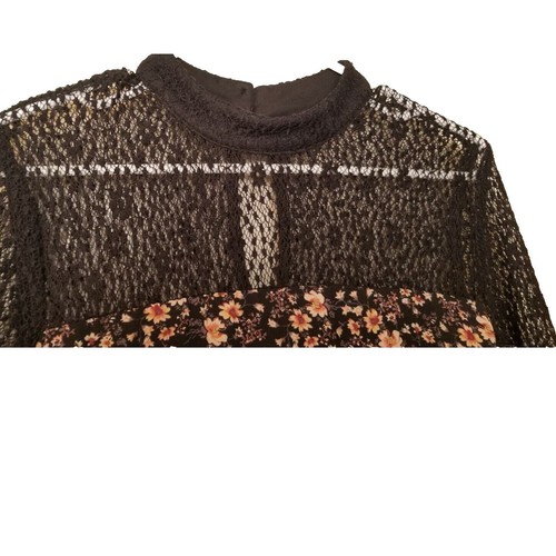 City Triangles BOHO Prairie Black Floral Lace Ruffle Long Sleeve Tiered Drs Sz L - Picture 3 of 9