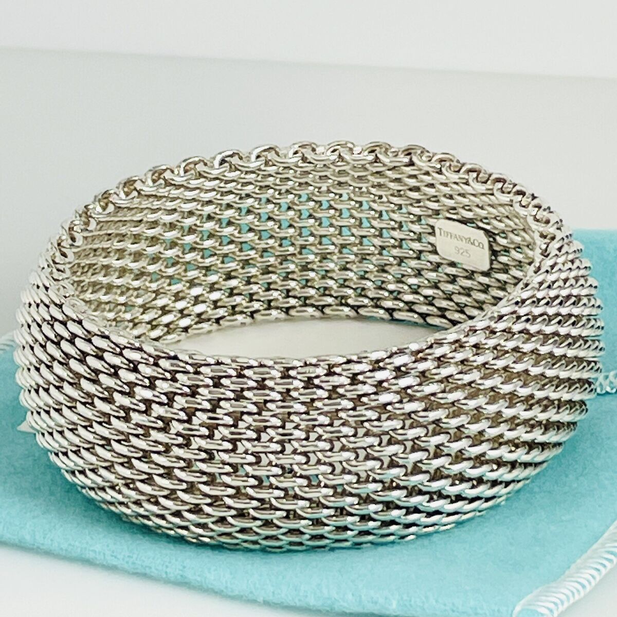 Tiffany Wide Somerset Bracelet Mesh Weave Flexible Bangle in Tiffany Wide Somerset Bracelet Mesh Weave Flexible Bangle in