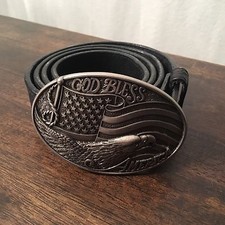 Nocona God Bless America Silver Belt Buckle  Silver Creek 38" Scroll Belt