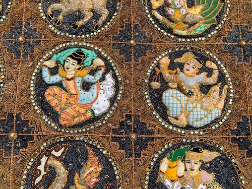 Antique Indian Hand Embroidery Tapestry Religions Décor Wall Hanging 130x90cm - Picture 8 of 10