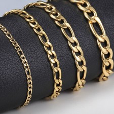 3/5/7/9mm Gold Plated Stainless Steel Figaro Chain Bracelet New Style Jewelry