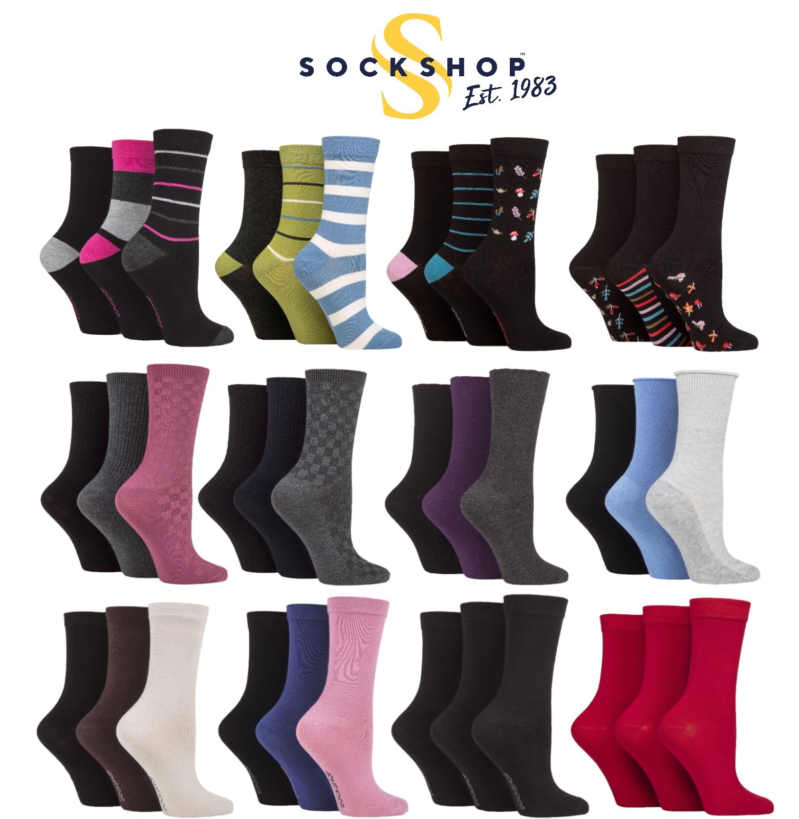 SAOLA Calze donna fantasia tinta unita e a righe morbide rinfrescanti bambù 3 paia SOCKSHOP