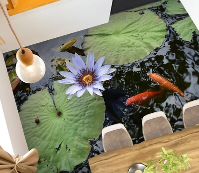 3D White Lotus Carp O6949 Floor WallPaper Murals Wall Print Decal 5D Romy 2024