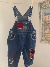 Vintage 90s Baby Gap Embroidered Patchwork Denim Bib Overalls 6/9 Mos Cotton