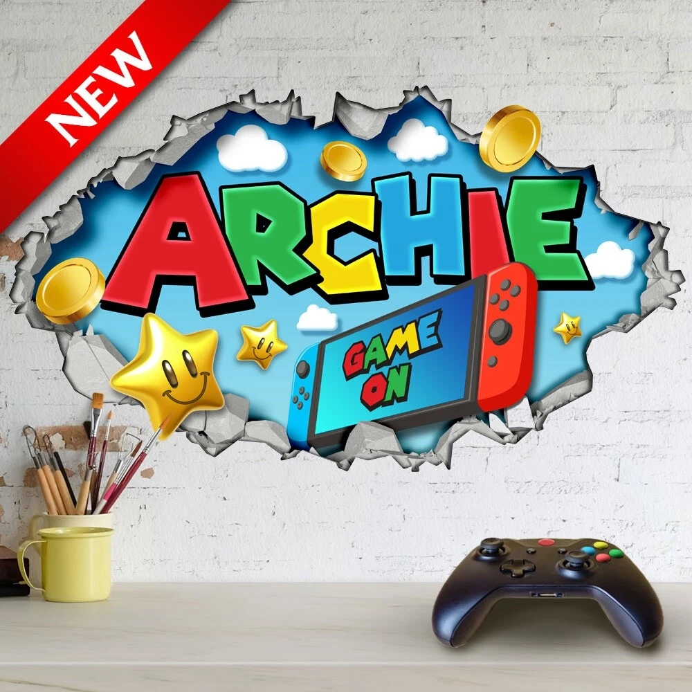 PERSONALISED GAMER MURAL WALL ART STICKER FOR BEDROOM & PLAYROOM/GAMES ROOM