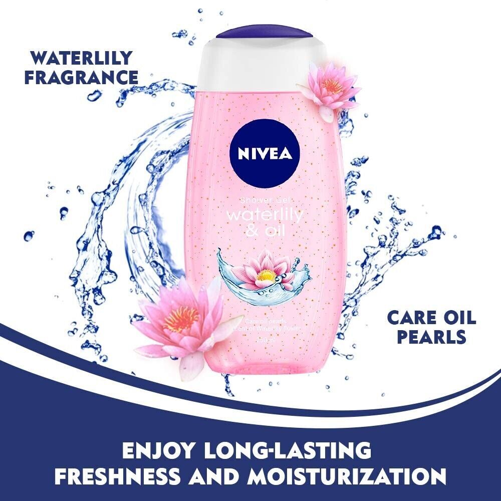 NIVEA Waterlily and Oil Shower Gel Body Wash Skin Care 250ml Pack of 3
