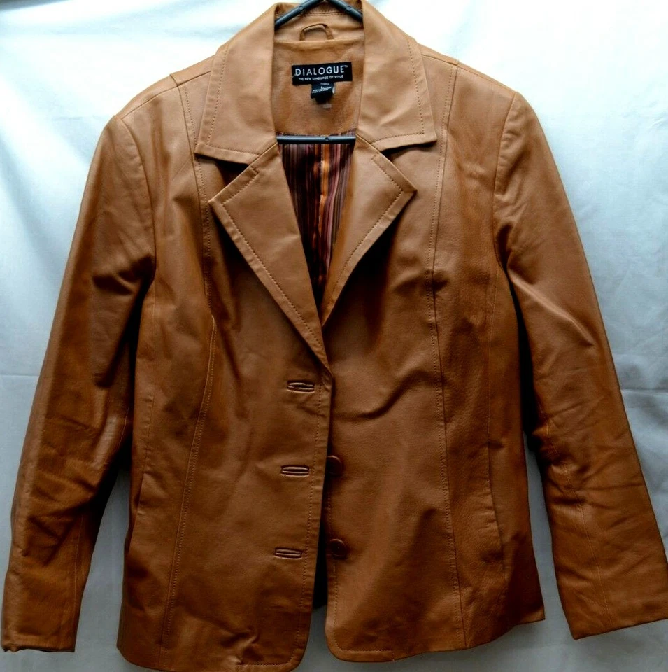 Womens Dialogue Leather Blazer Coat Large Cognac - Image 2 of 4