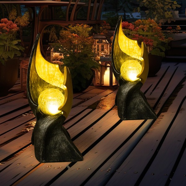 2X Led Solar AußEn Lampe Feuer Flammen-Effekt Deko Leuchte Garten Park Skulptur-image