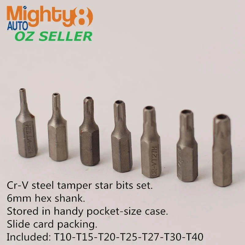 T10H-T40H 7pc 25mm Tamperproof Star / Torx Key Screwdriver Bits Set #111701 - image 2 of 2