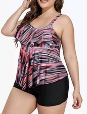 Padded Tankini Swimsuit with Shorts Two Piece Ruffled Bathing Suit Plus Size Xl