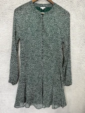 oie Dress Womens M Green White Dot Print Peplum Boho Cottagecore Romantic Chic