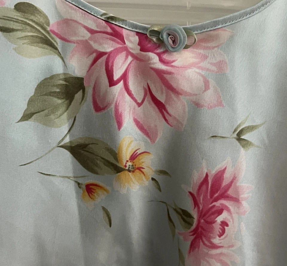 Oscar de la Renta Rosa Etiqueta Floral Pijama Bata Set 3 Piezas Verde Menta Rosa L/XL Foto 3 de 4