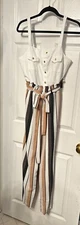 NWT J for Justify Size XL Women's jumpsuit Black & Tan Stripe Pant Ivory Top