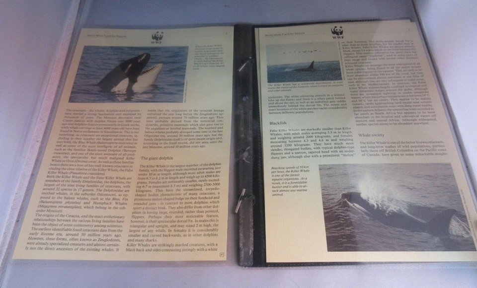 Hojas informativas de ballena asesina de WWF estampillas exclusivas de Santo Tomé y FDC Foto 2 de 4