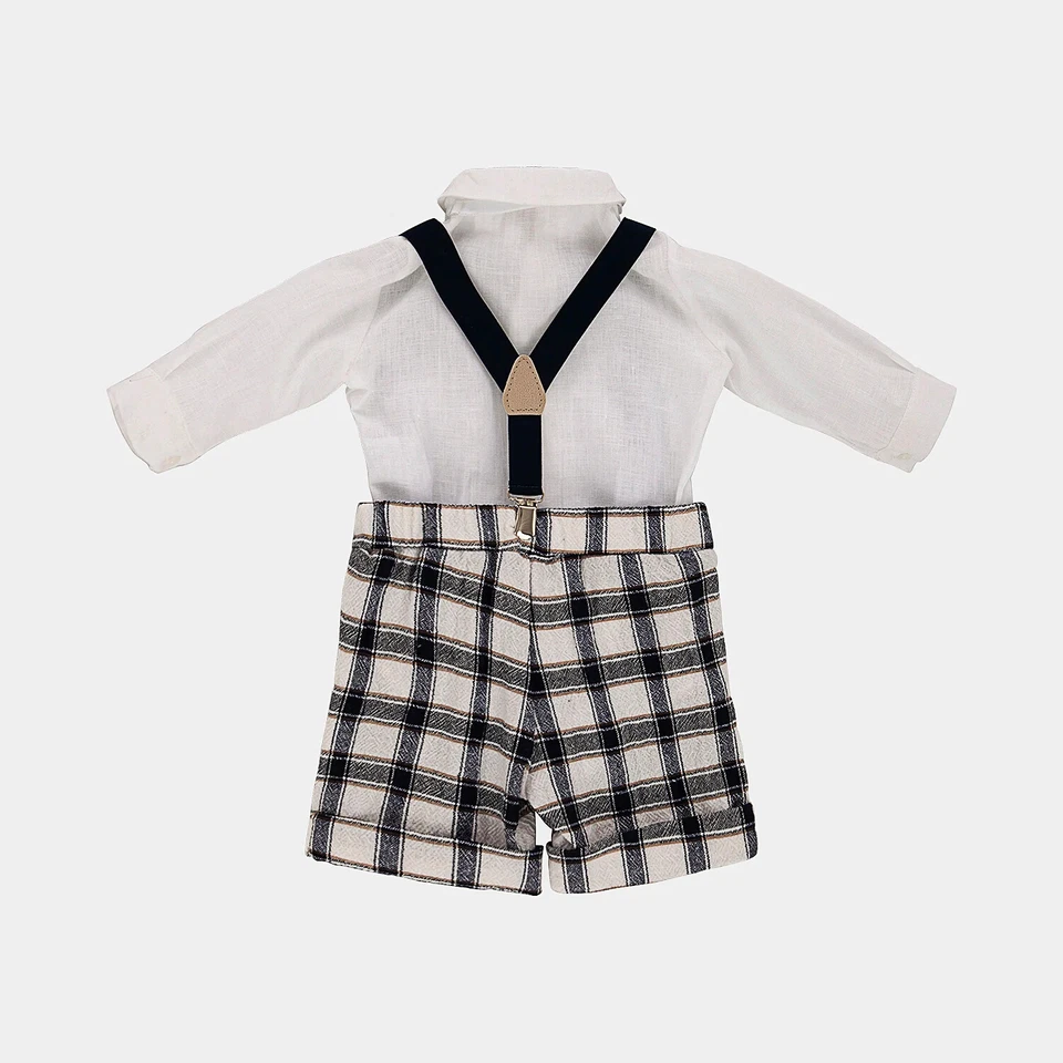 LALALU' SET BATTESIMO SALOPETTE PAPILLON CAMICIA BAMBINO ESTATE 6 9 MESI - Immagine 2 di 4