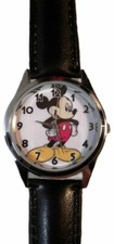 Mickey Mouse Black Leather Band Wrist Watch