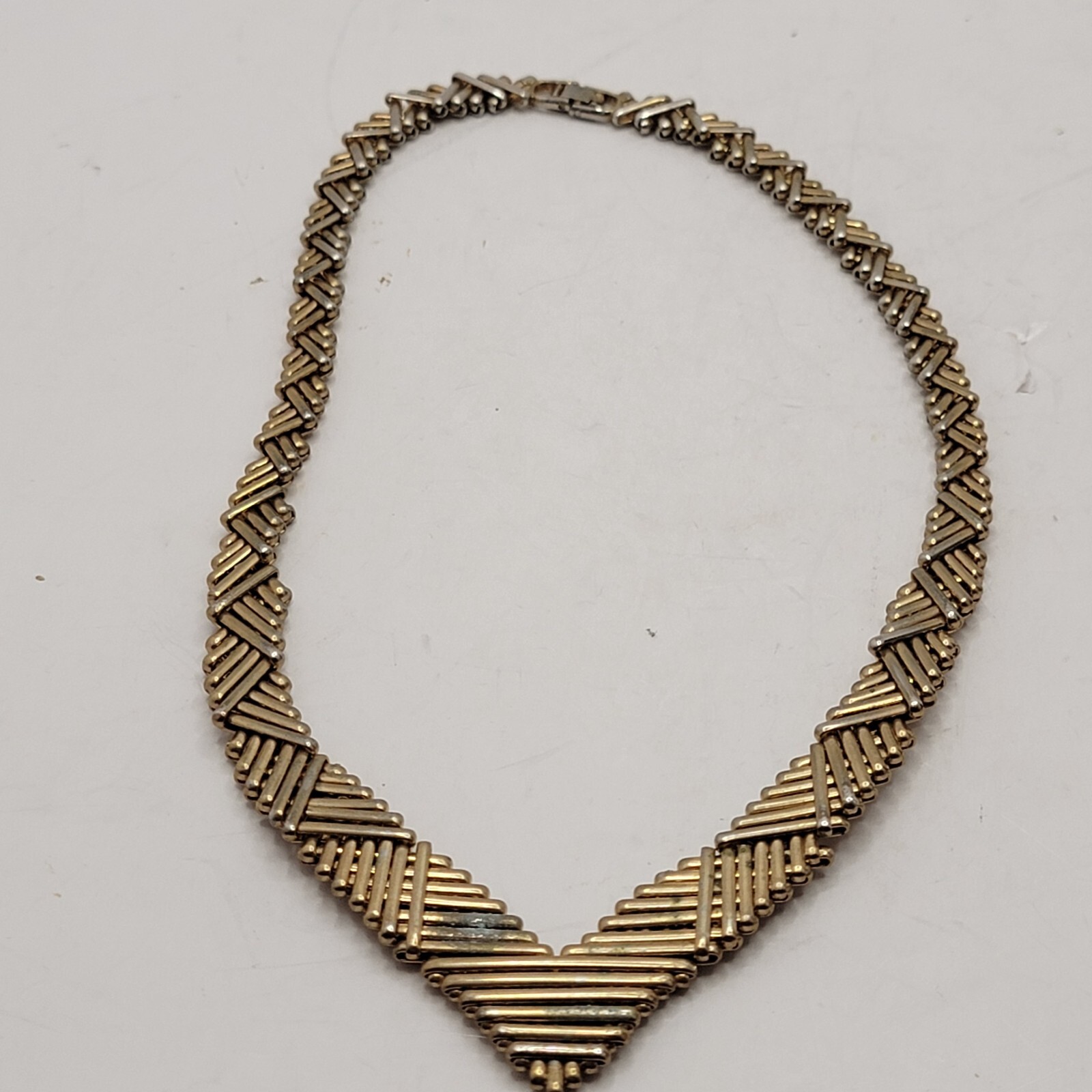 Estate V Shaped Gold Toned Herringbone Necklace eBay
