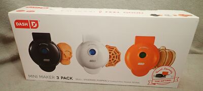 NEW Dash Halloween Mini Waffle Maker Set of 3- Pumpkin, Skull and Spider  Web