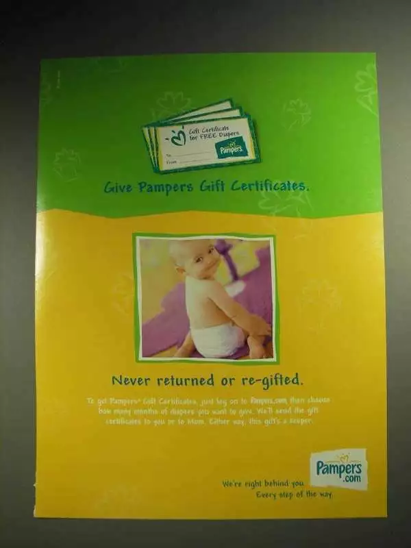 2001 Pampers Diapers Gift Certificate Ad Re Gifted eBay