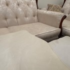 Traditional Beige Tufted Sofa Set, Floral Fabric, Wood Trim, Rolled Arms — photo 7