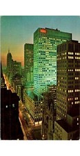 NYC Fifth Ave Night View ~1964: Tishman Building & St. Thomas Church Postcard