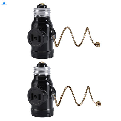 DiCUNO UL Listed E26 to 2 Polarized Outlet Socket Adapter, Pull Chain Black 