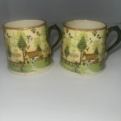 Vintage Royal Doulton Sampler Coffee Tea Mugs 3" Tall Set of 2