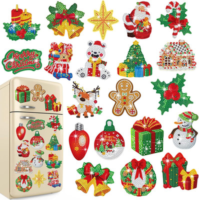 Copkim 20 Pcs Christmas Diamond Art Magnets 3.15 X 3.15 Inches Christmas Diamond