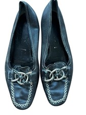 PRADA Black Leather Chain Link Loafer Moccasin Flats