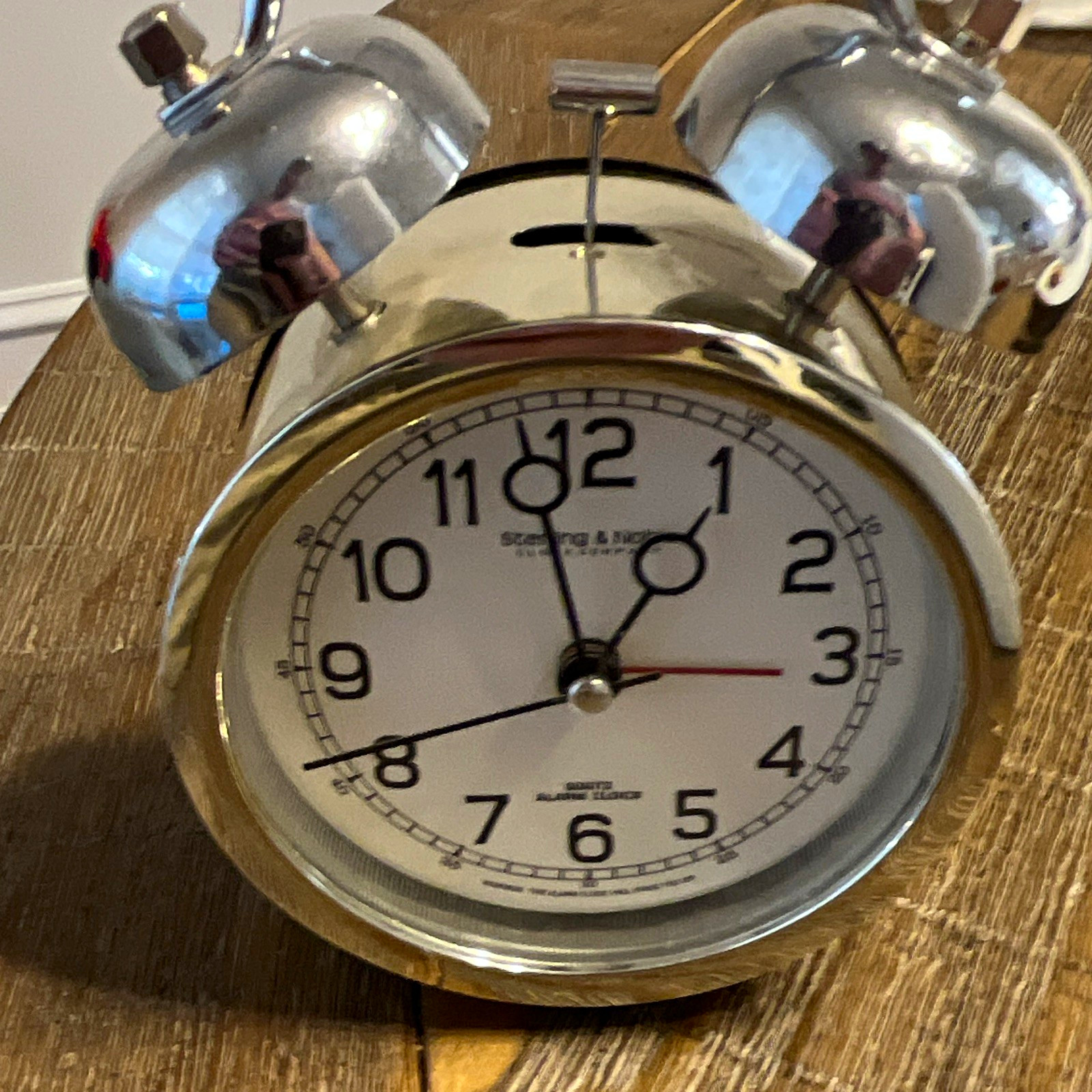 Sterling & Noble Quartz Twin Bell Alarm Clock Silver Analog Round Metal