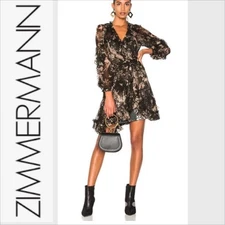 Zimmerman Maples Feathery Floral flowy silk  Wrap Dress 0
